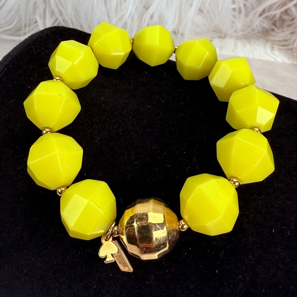 Kate Spade Yellow and Goldtone Large Beaded Strech Bracelet - Picture 9 of 15